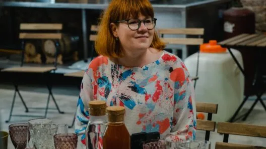 Evelina Machova per Sidro istorijos degustaciją prie stalo su taurėmis ir gėrimais Vilniuje.