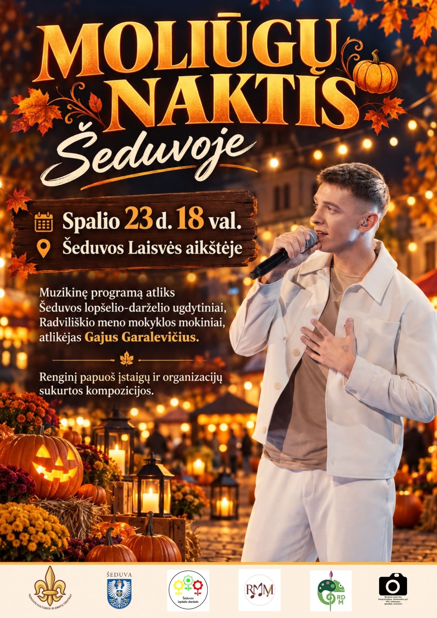 Renginio „Moliūgų naktis Šeduvoje“ reklaminis plakatas su atlikėju Gaju Garalevičiumi