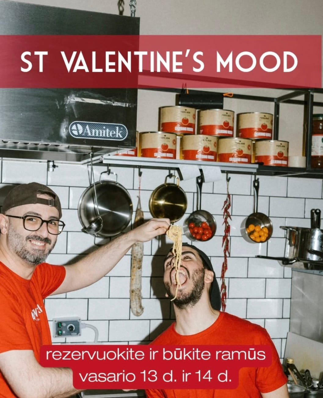 Autentiška itališka vakarienė Valentino dienai Lalimentari restorane Vilniuje.