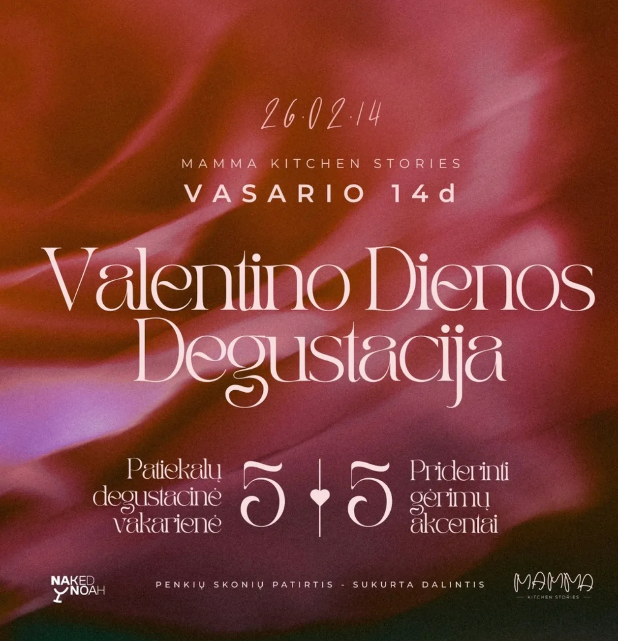 5 skonių degustacinė vakarienė ir gėrimų derinimas Mamma Kitchen Stories.