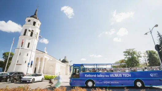 Laikobusas Vilniuje - autobusas prie Katedros bokšto Vilniuje