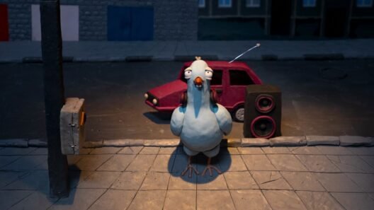 Plastilininis balandis gatvėje prie garso kolonėlės - Lietuvos animacija Otavos festivalyje.